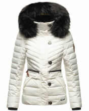 Navahoo Wisteriaa Damen Winter Steppjacke mit Kapuze und Fellkragen Weiss XL - Gr. 42