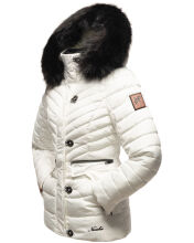 Navahoo Wisteriaa Damen Winter Steppjacke mit Kapuze und Fellkragen Weiss XXL - Gr. 44