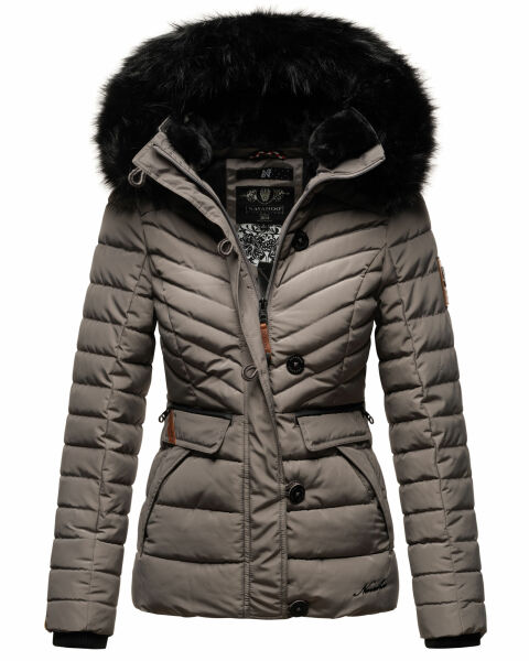 Navahoo Wisteriaa ladies winter hooded quilted jacket with fur collar Grau-Gr.XS