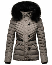 Navahoo Wisteriaa Damen Winter Steppjacke mit Kapuze und Fellkragen Grau S - Gr. 36