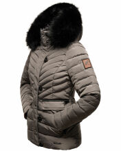 Navahoo Wisteriaa Damen Winter Steppjacke mit Kapuze und Fellkragen Grau S - Gr. 36