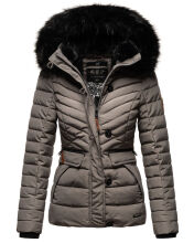 Navahoo Wisteriaa Damen Winter Steppjacke mit Kapuze und Fellkragen Grau XXL - Gr. 44