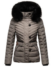 Navahoo Wisteriaa Damen Winter Steppjacke mit Kapuze und Fellkragen Grau XXL - Gr. 44