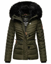 Navahoo Wisteriaa ladies winter hooded quilted jacket with fur collar Olive-Gr.M