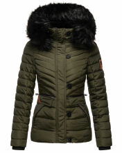 Navahoo Wisteriaa Damen Winter Steppjacke mit Kapuze und Fellkragen Olive M - Gr. 38