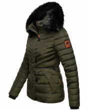 Navahoo Wisteriaa Damen Winter Steppjacke mit Kapuze und Fellkragen Olive M - Gr. 38