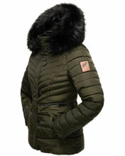 Navahoo Wisteriaa Damen Winter Steppjacke mit Kapuze und Fellkragen Olive M - Gr. 38