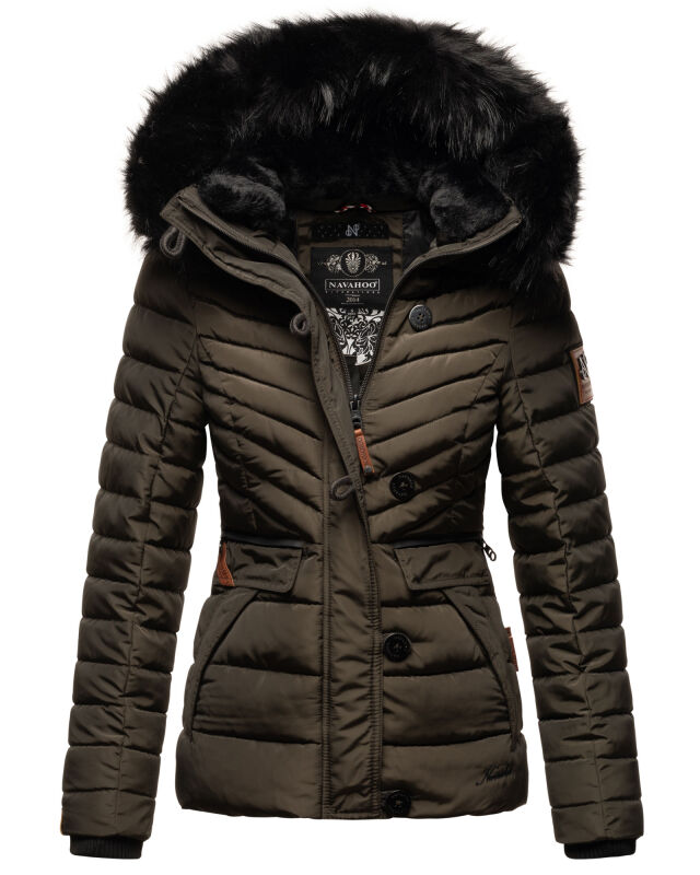 Navahoo Wisteriaa Damen Winter Steppjacke mit Kapuze und Fellkragen Anthrazit S - Gr. 36