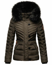 Navahoo Wisteriaa Damen Winter Steppjacke mit Kapuze und Fellkragen Anthrazit S - Gr. 36