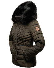 Navahoo Wisteriaa Damen Winter Steppjacke mit Kapuze und Fellkragen Anthrazit S - Gr. 36