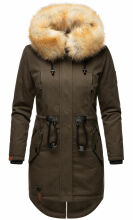 Navahoo Bombii Damen Winterjacke lang mit Kunstfell Anthrazit Größe S - Gr. 36