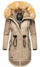 Navahoo Bombii Damen Winterjacke lang mit Kunstfell Taupe...