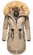 Navahoo Bombii Damen Winterjacke lang mit Kunstfell Taupe Größe S - Gr. 36