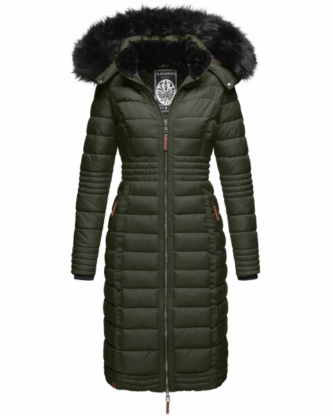 Navahoo Umay Damen lange Winterjacke mit Fellkragen Olive-Gr.L