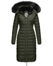 Navahoo Umay ladies long winter jacket with fur collar Olive-Gr.XL