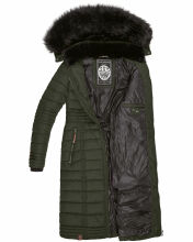 Navahoo Umay ladies long winter jacket with fur collar Olive-Gr.XL