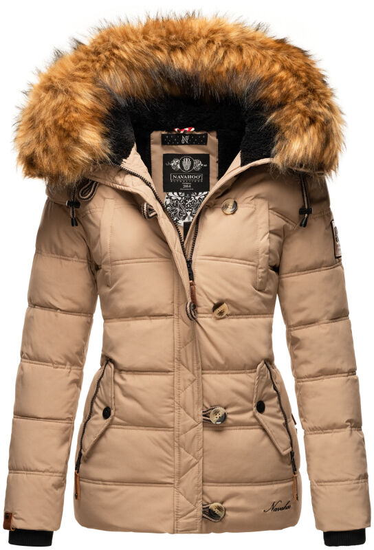 Navahoo Zoja Damen gesteppte Jacke mit Teddyfell Taupe Grey Größe XS - Gr. 34