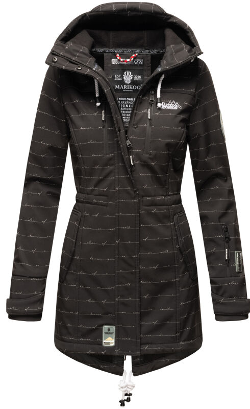 Marikoo Zimtzicke Damen lange Softshell Jacke Schwarz w.L. Größe M - Gr. 38