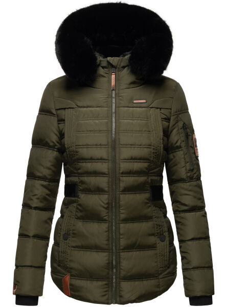 Navahoo Melikaa ladies winter jacket with faux fur collar & hood Olive-Gr.XS