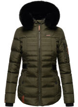 Navahoo Melikaa ladies winter jacket with faux fur collar & hood Olive-Gr.XS