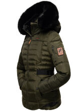 Navahoo Melikaa Damen Winterjacke mit Kunstfellkragen & Kapuze Olive-Gr.S