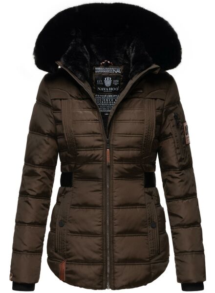 Navahoo Melikaa ladies winter jacket with faux fur collar & hood Chocolate-Gr.XS