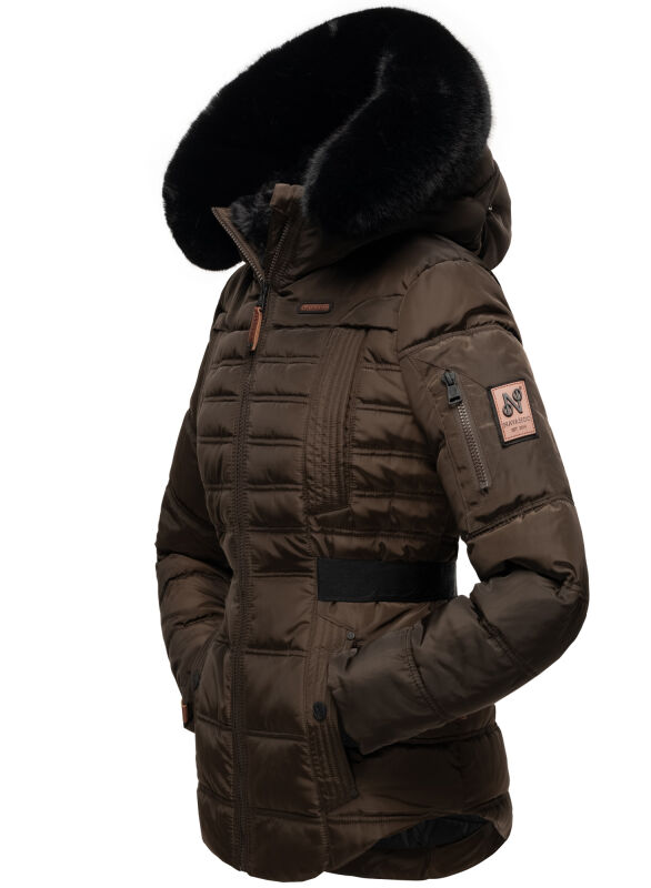 Navahoo Melikaa Damen Winterjacke mit Kunstfellkragen &amp; Kapuze Chocolate-Gr.S