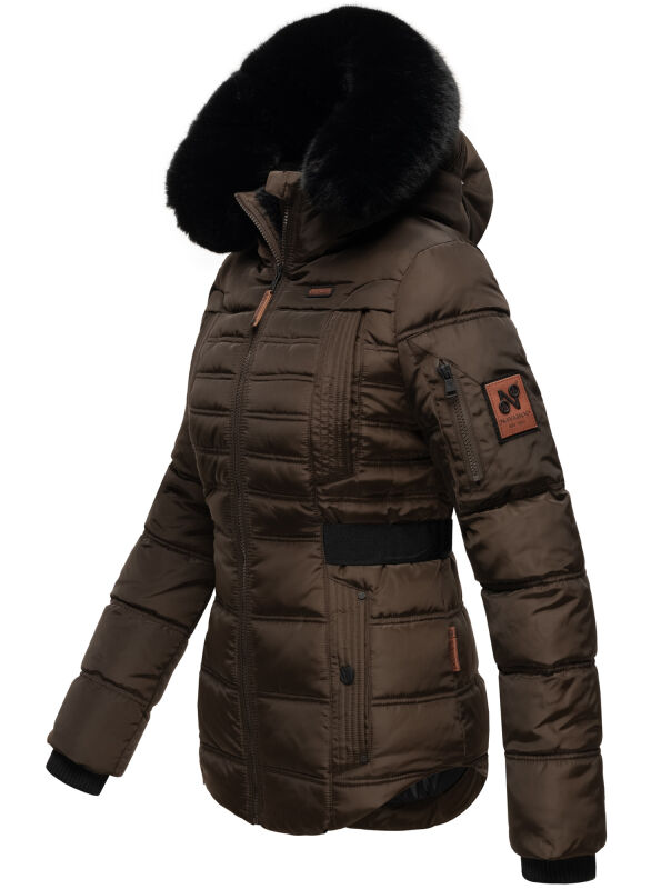 Navahoo Melikaa Damen Winterjacke mit Kunstfellkragen & Kapuze Chocolate