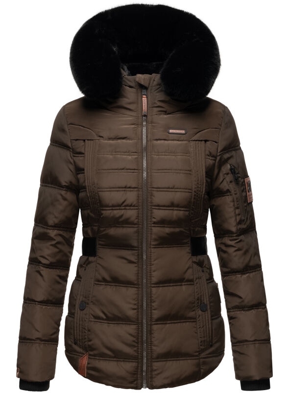 Navahoo Melikaa Damen Winterjacke mit Kunstfellkragen &amp; Kapuze Chocolate-Gr.L