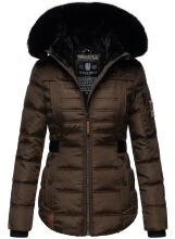 Navahoo Melikaa Damen Winterjacke mit Kunstfellkragen &amp; Kapuze Chocolate-Gr.XL