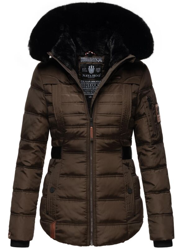 Navahoo Melikaa Damen Winterjacke mit Kunstfellkragen &amp; Kapuze Chocolate-Gr.XXL