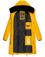 Marikoo Streliziaa Damen lange Winter Steppjacke Fellkragen Gelb-Gr.XS
