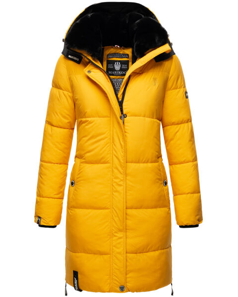 Marikoo Streliziaa Damen lange Winter Steppjacke Fellkragen Gelb-Gr.S