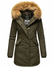 Marikoo Karmaa-Princess Damen Parka Winterjacke mit Fellkragen Olive-Gr.XS