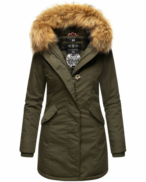 Marikoo Karmaa-Princess Damen Parka Winterjacke mit Fellkragen Olive