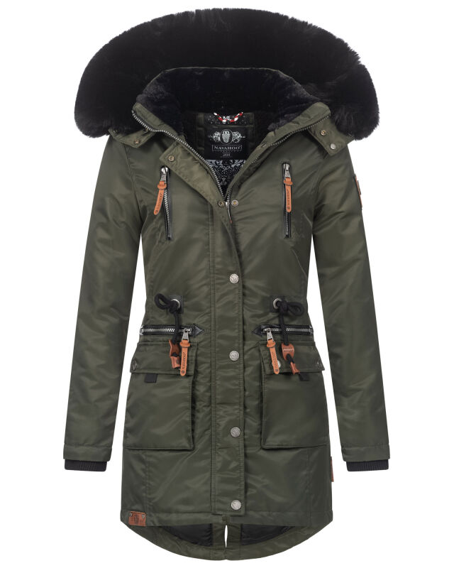 Navahoo Mangala Princess Damen Winter Parka Jacke Teddyfell Grün