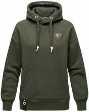 Navahoo Goldfee Damen Sweater mit Kapuze Pullover Sweatshirt Olive-Gr.S