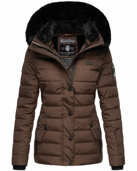 Navahoo Milianaa winter jacket quilted jacket lined hood faux fur Schoko Größe XS - Gr. 34