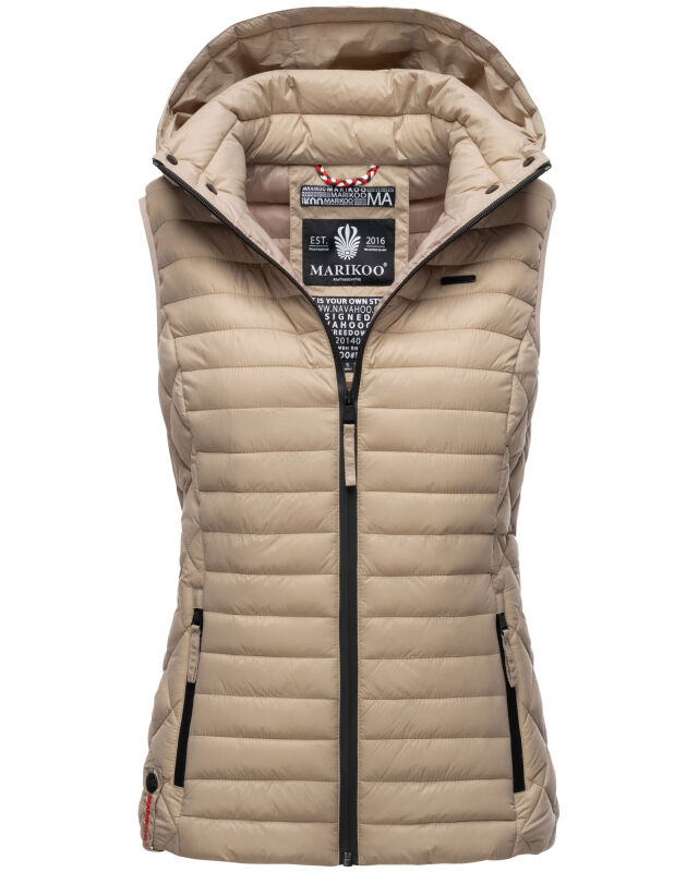 Marikoo Hasenpfote Damen Weste Steppweste mit Kapuze Taupe