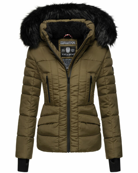 Navahoo Adele Damen Winterjacke warm gef&uuml;ttert Teddyfell Milit&auml;r Gr&uuml;n Gr&ouml;&szlig;e XL - Gr. 42