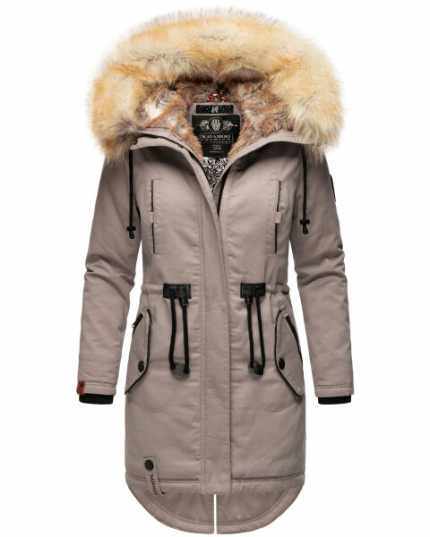 Navahoo Bombii Damen Winterjacke lang mit Kunstfell Zink Grau Größe L - Gr. 40