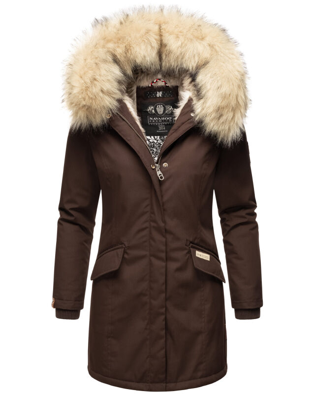 Navahoo Cristal Damen Winterjacke Parka mit Kunstfell D-Schoko Gr.XS