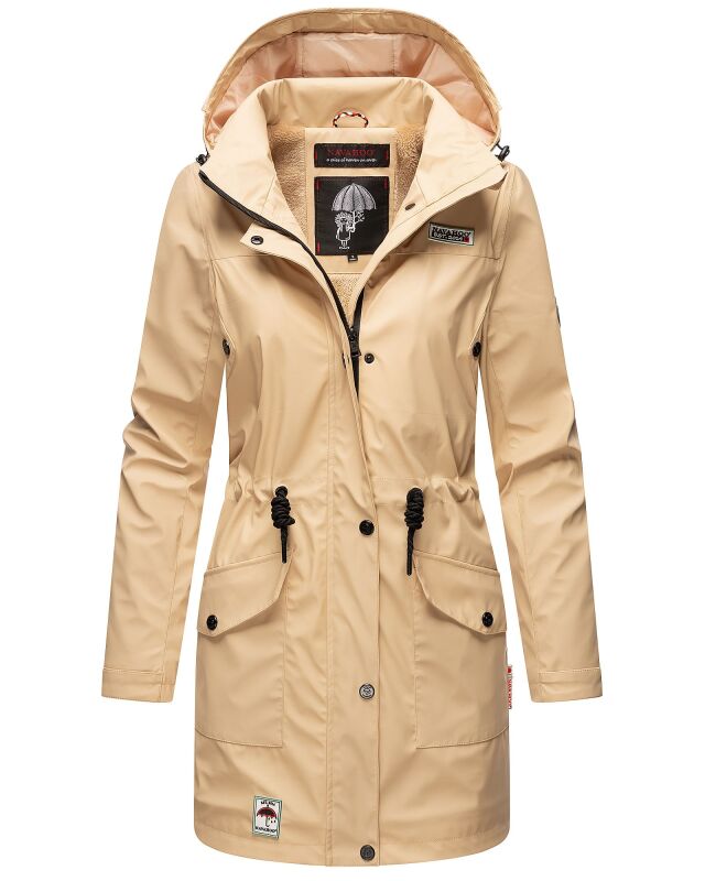 Navahoo Deike Damen Regenjacke Regenmantel lang Teddyfell Beige Gr&ouml;&szlig;e S - Gr. 36