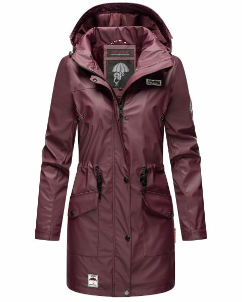 Navahoo Deike Damen Regenjacke Regenmantel lang Teddyfell Wine