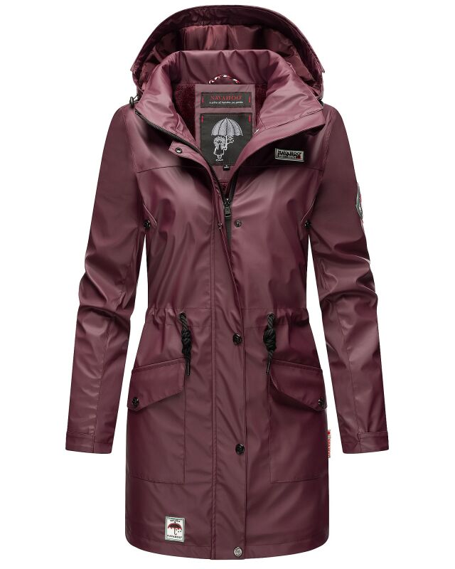 Navahoo Deike Damen Regenjacke Regenmantel lang Teddyfell Wine Größe S - Gr. 36