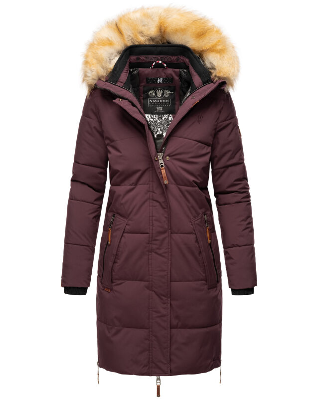 Navahoo Halina Damen Winter Steppmantel mit Kunstfell Wine Gr&ouml;&szlig;e M - Gr. 38