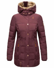 Marikoo warme Damen Steppmantel Winterjacke mit Kapuze Weinrot Größe L - Gr. 40