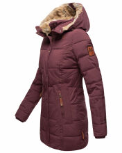 Marikoo warme Damen Steppmantel Winterjacke mit Kapuze Weinrot Größe L - Gr. 40