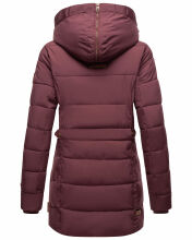 Marikoo warme Damen Steppmantel Winterjacke mit Kapuze Weinrot Größe L - Gr. 40
