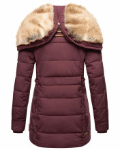 Marikoo warme Damen Steppmantel Winterjacke mit Kapuze Weinrot Größe L - Gr. 40